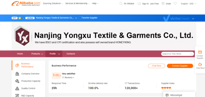 Nanjing YongXu Textile and Garments Co. Ltd.