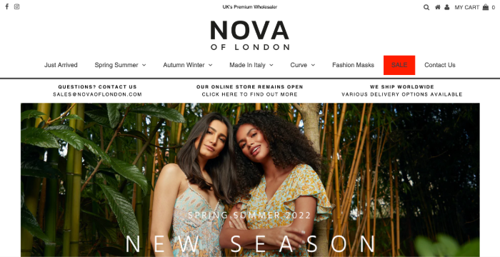 Nova of London Clothing Wholesale Suppliers in UK
