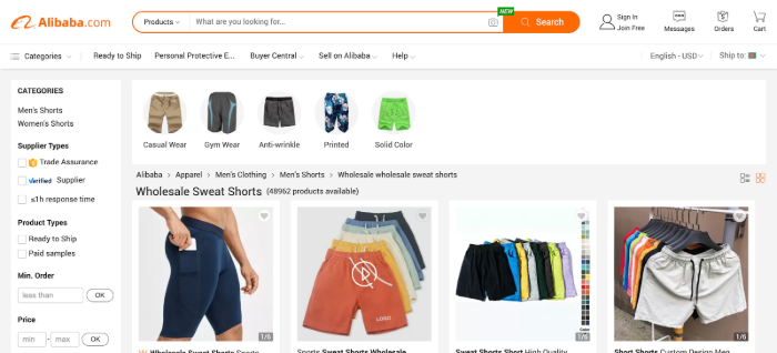 Alibaba Sweat Shorts Wholesale