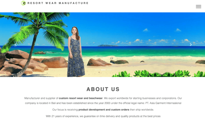 Resort Wear Manufacture Clothing Manufacturers in Bali