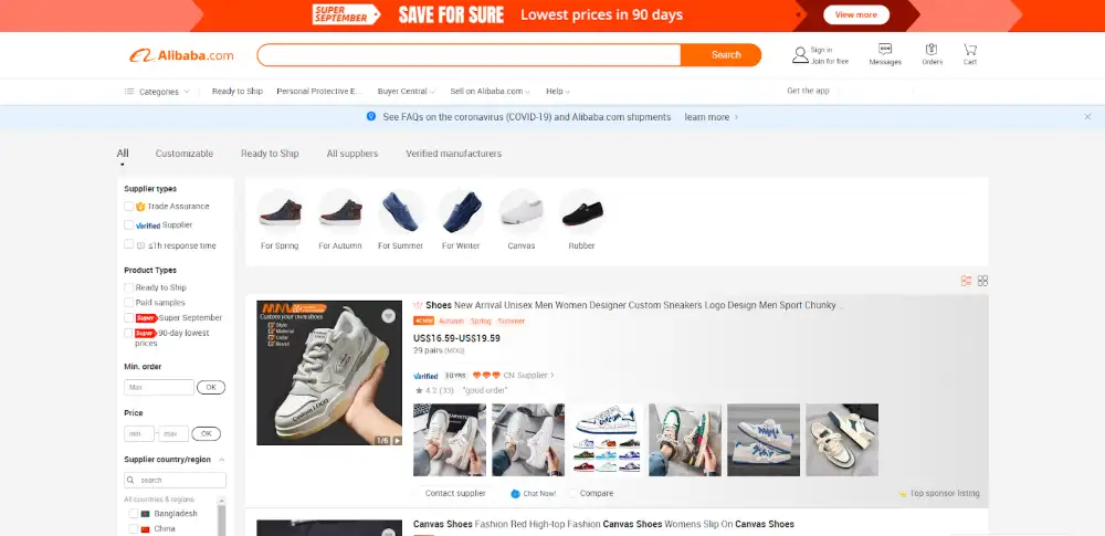 Alibaba Wholesale Canvas Shoes