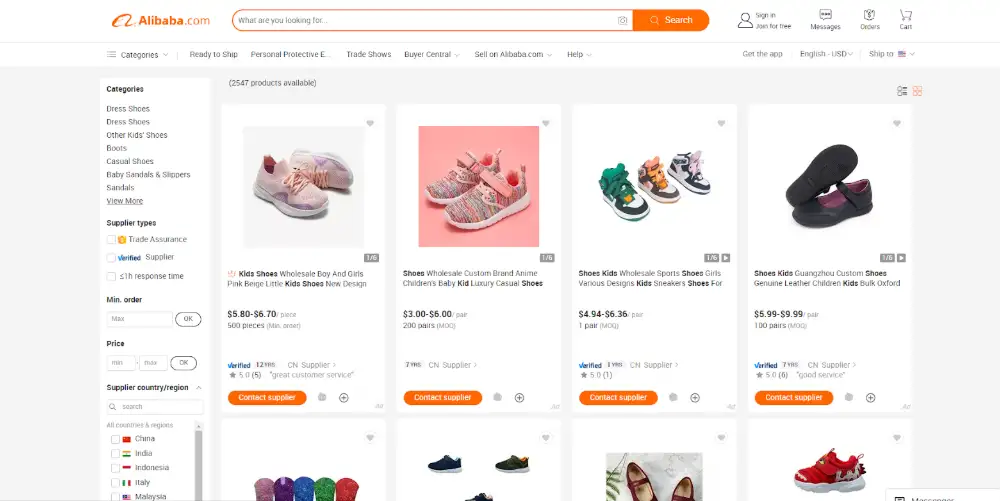 Alibaba kids' shoe wholesalers